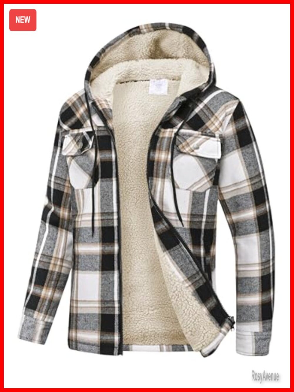 Women Fleece Lined Plaid Zip Up Hoodie Flannel Jacket with Pockets